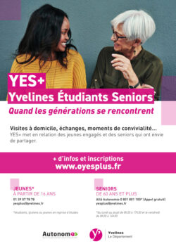 Image promotionnelle de YES+ Yvelines Étudiants Seniors montrant des jeunes et des seniors ensemble.